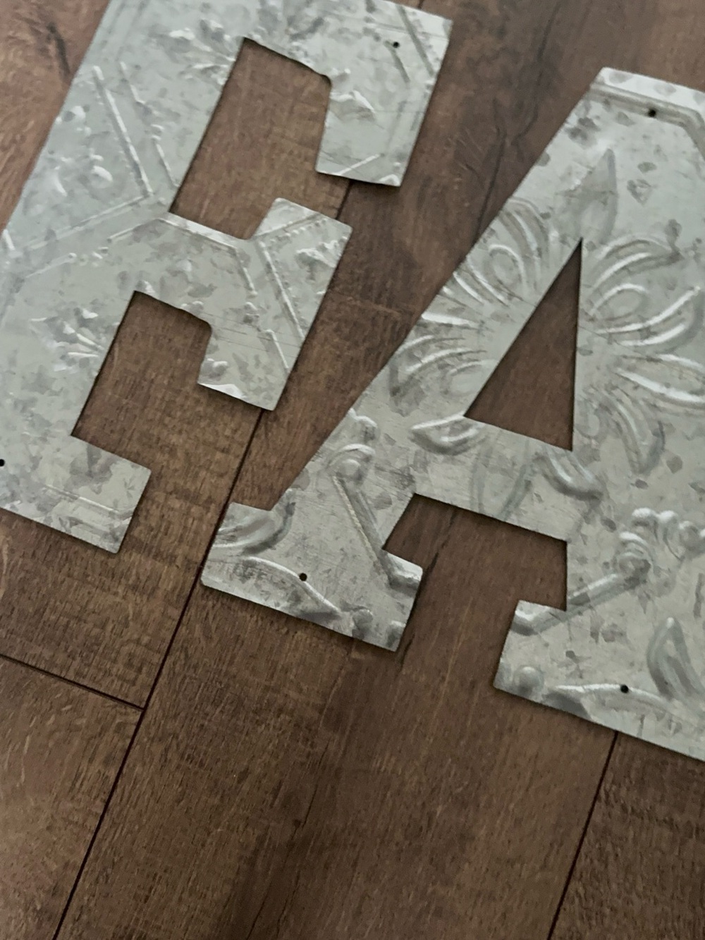 Galvanized Metal Letter Wall Decor - spells FAMILY 6 letters 11 inches/h  each